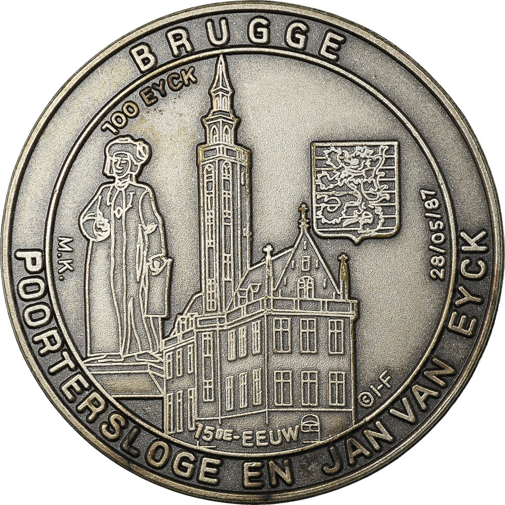 Belgia, Token, Bruges, Poortersloge en Jan Van Eyck, 1987, MS(64), Miedź-Nikiel