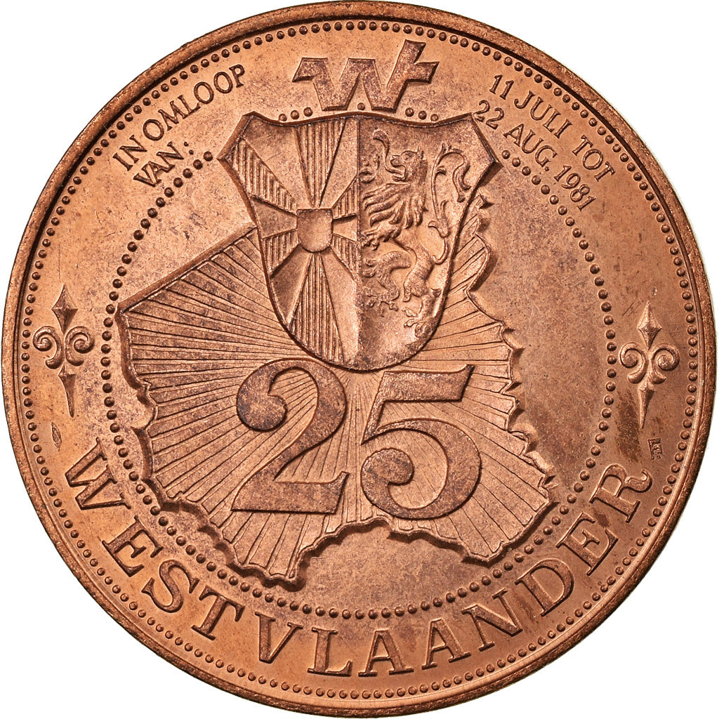 Belgien, Token, Westvlaander, Heuveulland lo Tielt, 1981, UNZ+, Kupfer