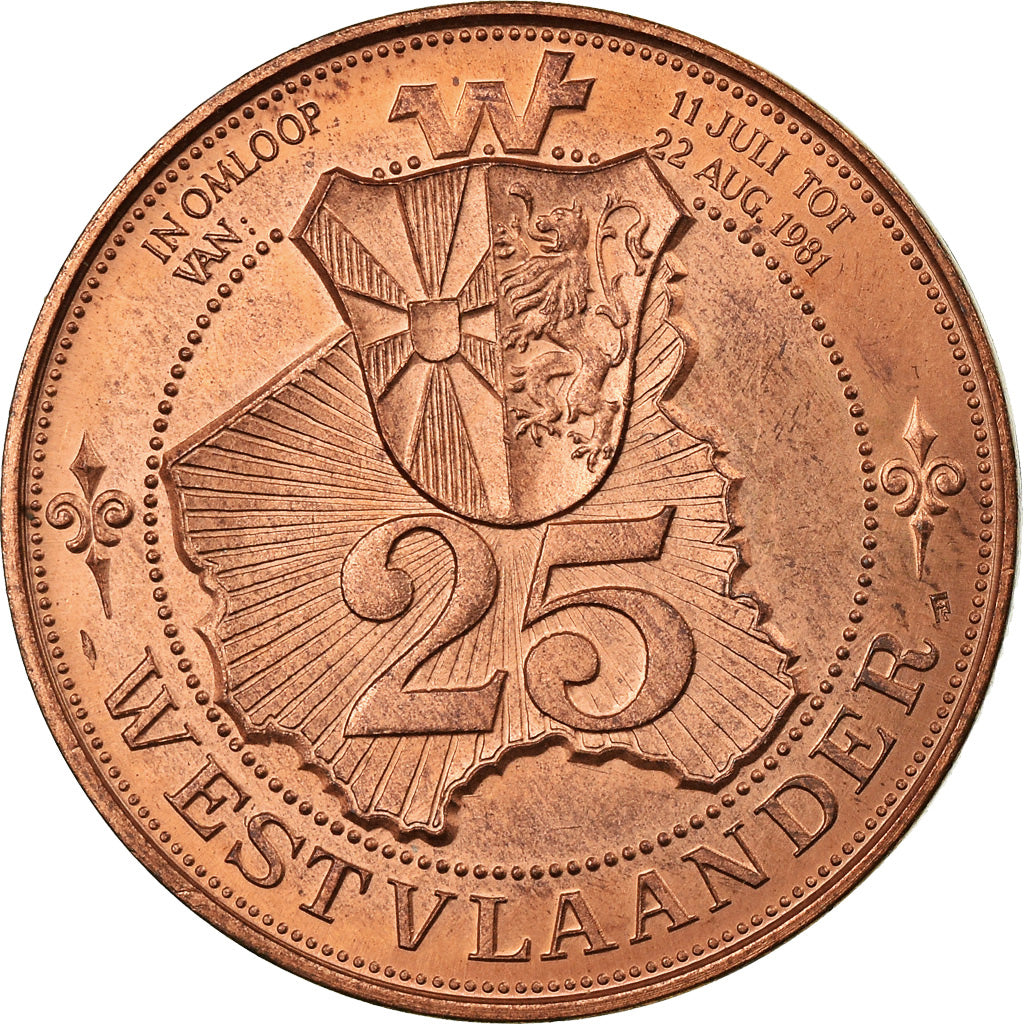 Belgium, Token, Westvlaander, Veurne-Damme-Diksmuide, 1981, MS(64), Copper