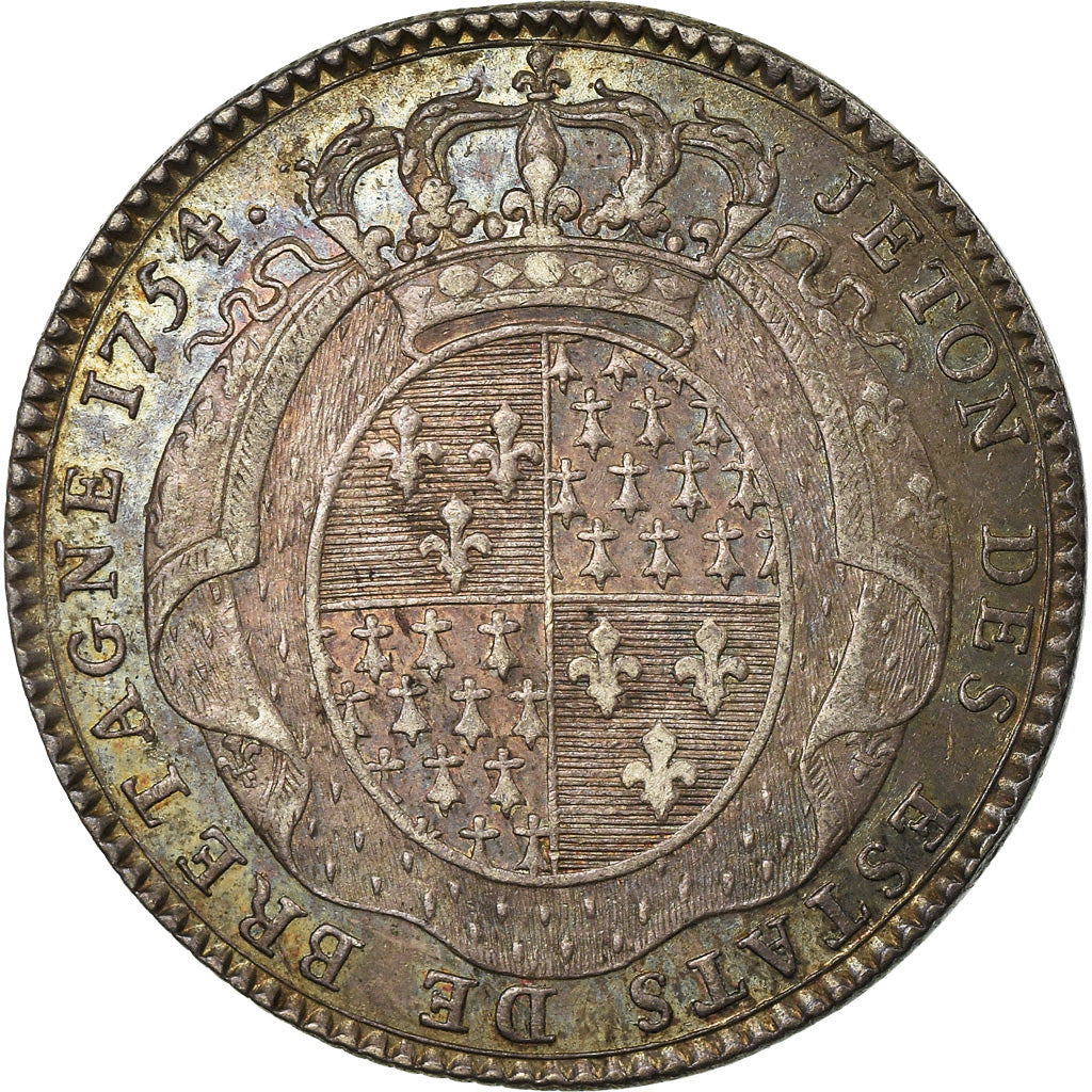 Frankrijk, Token, Louis XV, États de Bretagne, Rennes, 1754, ZF+, Zilver
