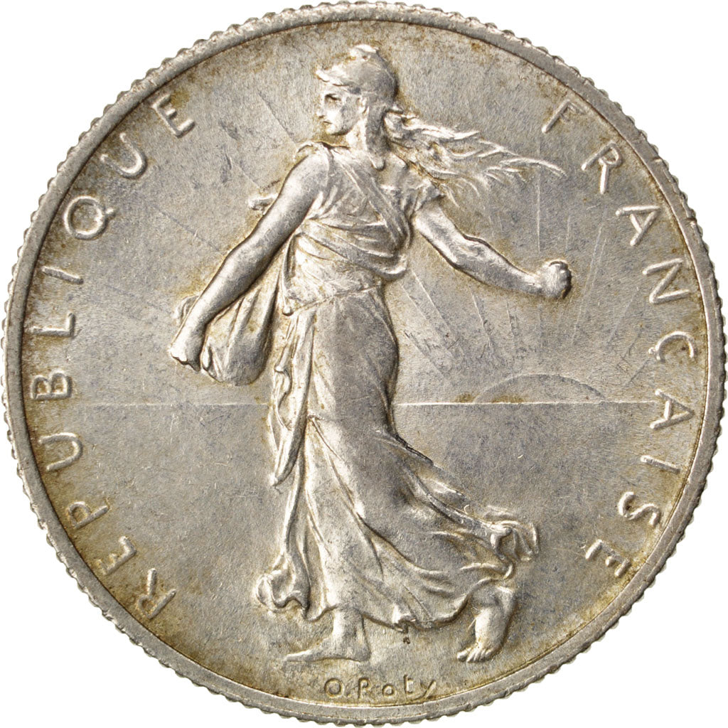 FRANCE, Semeuse, 2 Francs, 1918, Paris, KM #845.1, AU(55-58), Silver, 27,...