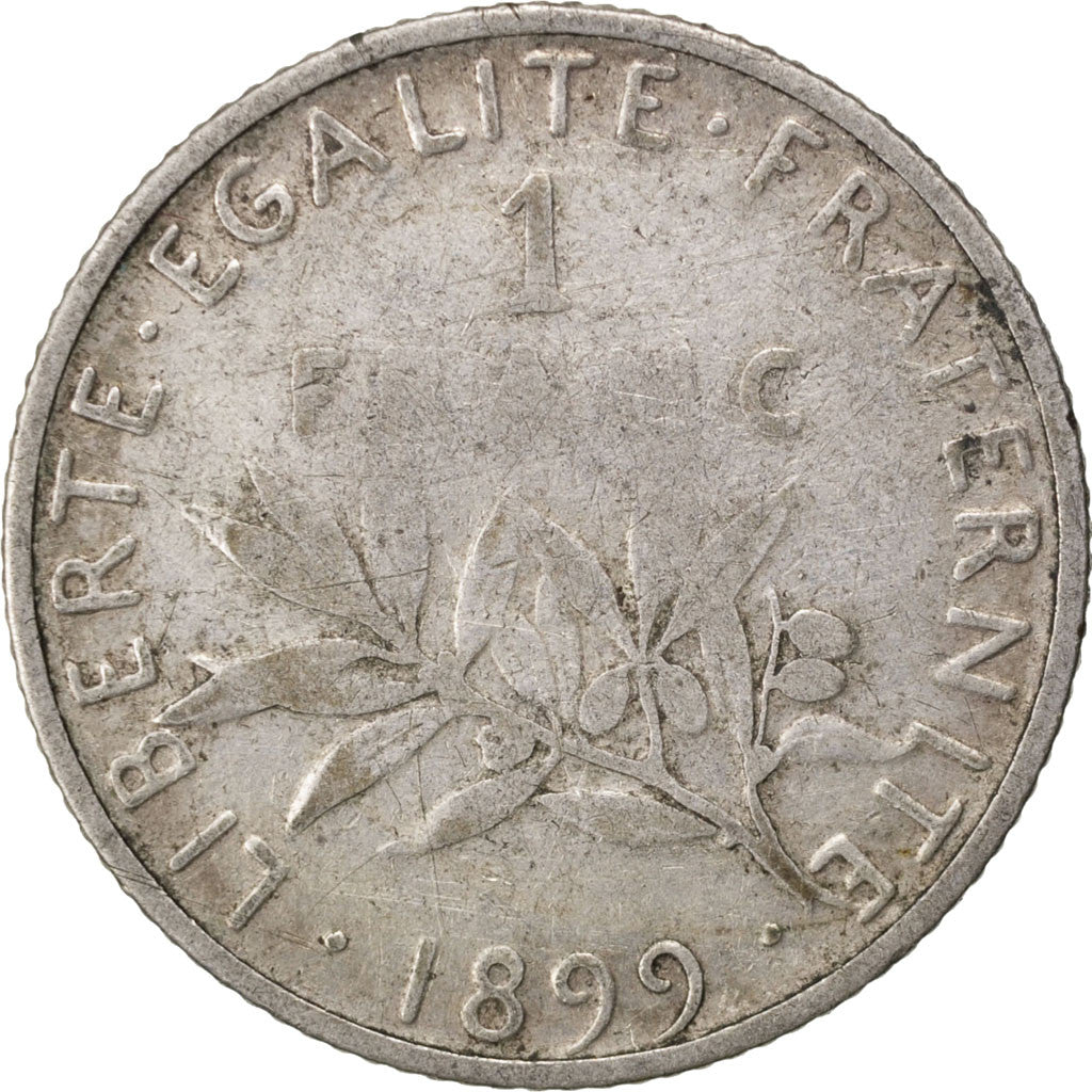 FRANCE, Semeuse, Franc, 1899, Paris, KM #844.1, VF(20-25), Silver, 23, Gadoury..