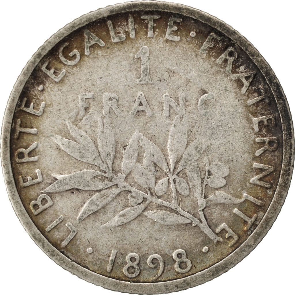 FRANCE, Semeuse, Franc, 1898, Paris, KM #844.1, VF(20-25), Silver, 23, Gadoury..