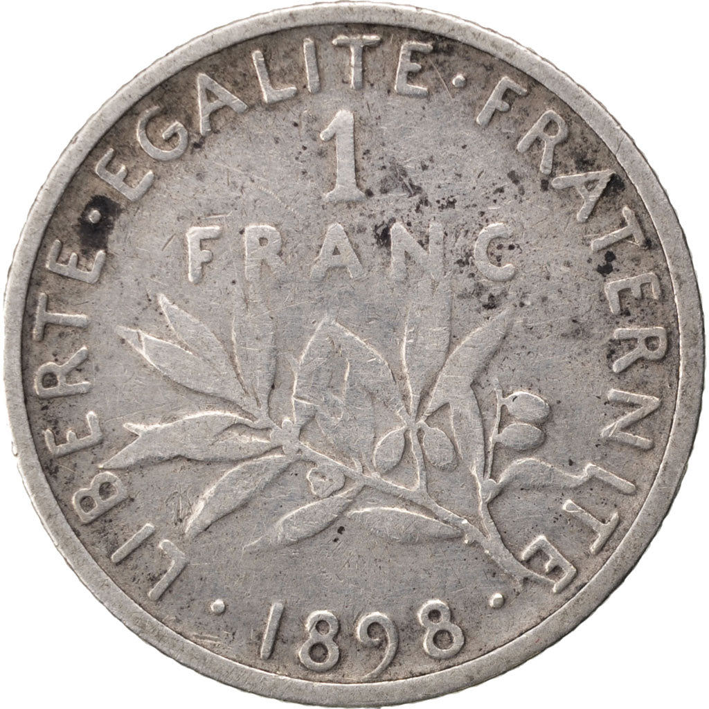 FRANCE, Semeuse, Franc, 1898, Paris, KM #844.1, VF(20-25), Silver, 23, Gadoury..