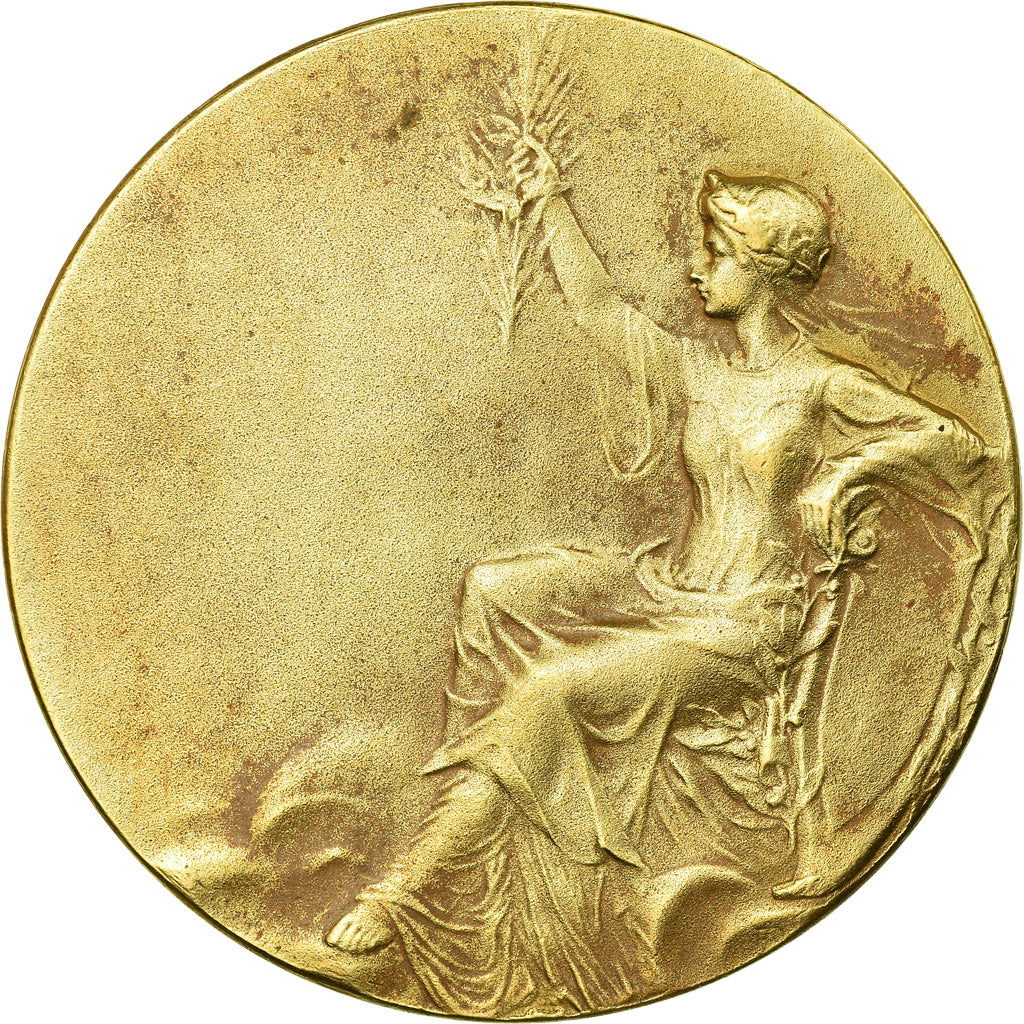 Francia, medalla, Art Nouveau, Femme Assise, EBC, Bronce dorado