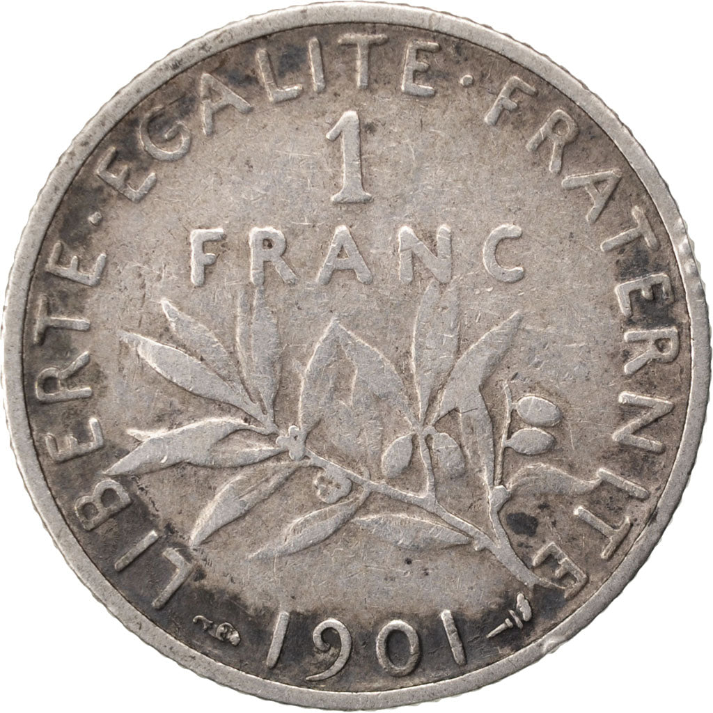 FRANCE, Semeuse, Franc, 1901, Paris, KM #844.1, VF(30-35), Silver, 23, Gadoury..