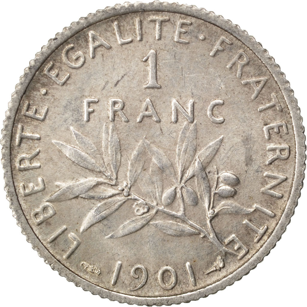 FRANCE, Semeuse, Franc, 1901, Paris, KM #844.1, AU(50-53), Silver, 23, Gadoury..