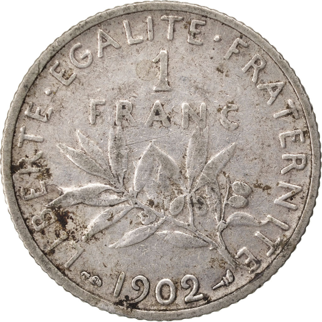 FRANCE, Semeuse, Franc, 1902, Paris, KM #844.1, EF(40-45), Silver, 23, Gadoury..