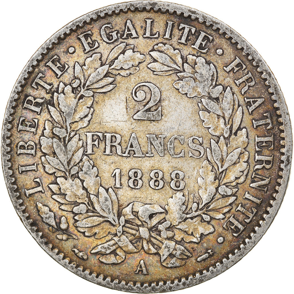 Coin, France, Cérès, 2 Francs, 1888, Paris, VF(30-35), Silver, KM:817.1