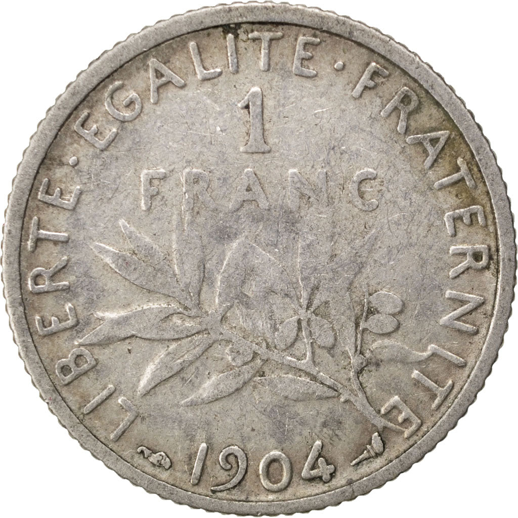 FRANCE, Semeuse, Franc, 1904, Paris, KM #844.1, VF(20-25), Silver, 23, Gadoury..