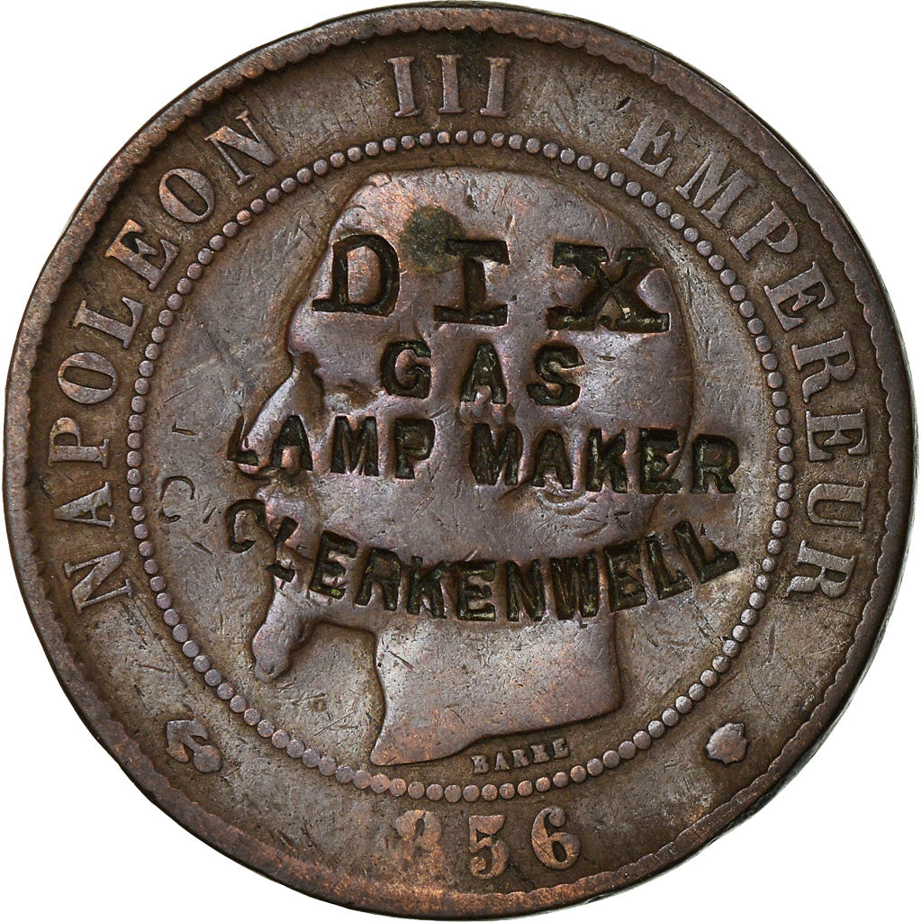 France, Token, 10 Centimes Napoléon III, Contremarque Gas Lamp Maker