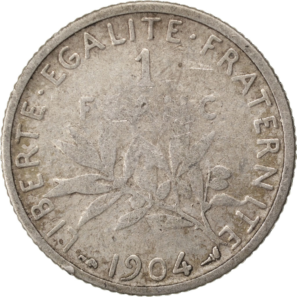FRANCE, Semeuse, Franc, 1904, Paris, KM #844.1, VF(30-35), Silver, 23, Gadoury..