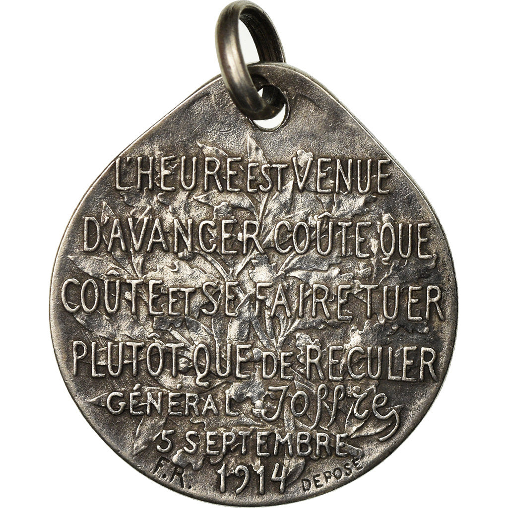 França, Medal, Général Joffre, La Marne, 1914, Rasumny, AU(55-58), Prata