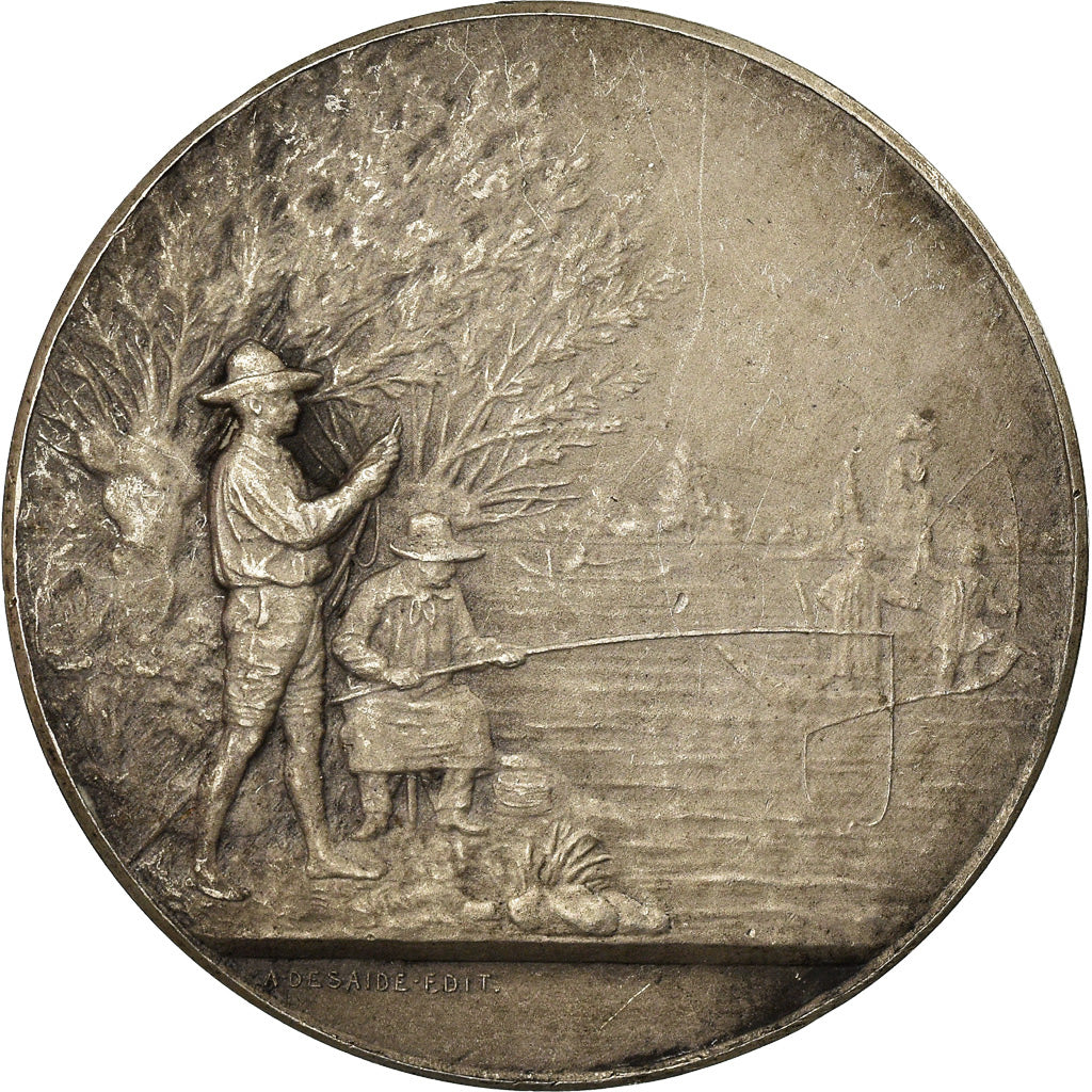 France, Medal, Art Nouveau, Pêcheurs au Bord de l'Eau, Desaide, AU(50-53)