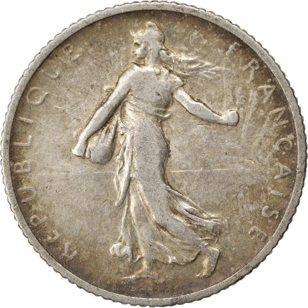 FRANCE, Semeuse, Franc, 1909, Paris, KM #844.1, VF(20-25), Silver, 23, Gadoury..