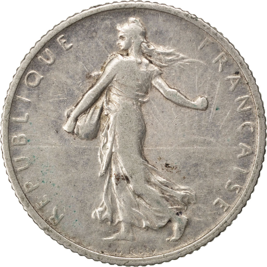 FRANCE, Semeuse, Franc, 1909, Paris, KM #844.1, VF(30-35), Silver, 23, Gadoury..