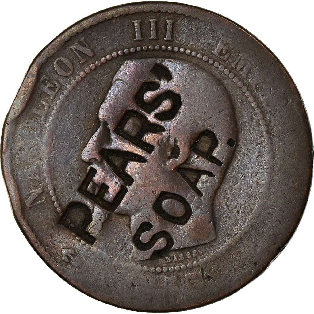 France, Token, 10 Centimes Napoléon III, Contremarque Pears Soap, 1855, Barre