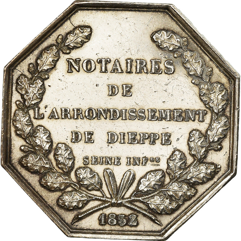 France, Jeton, Notaires de l'Arrondissement de Dieppe, 1852, Caqué, SUP