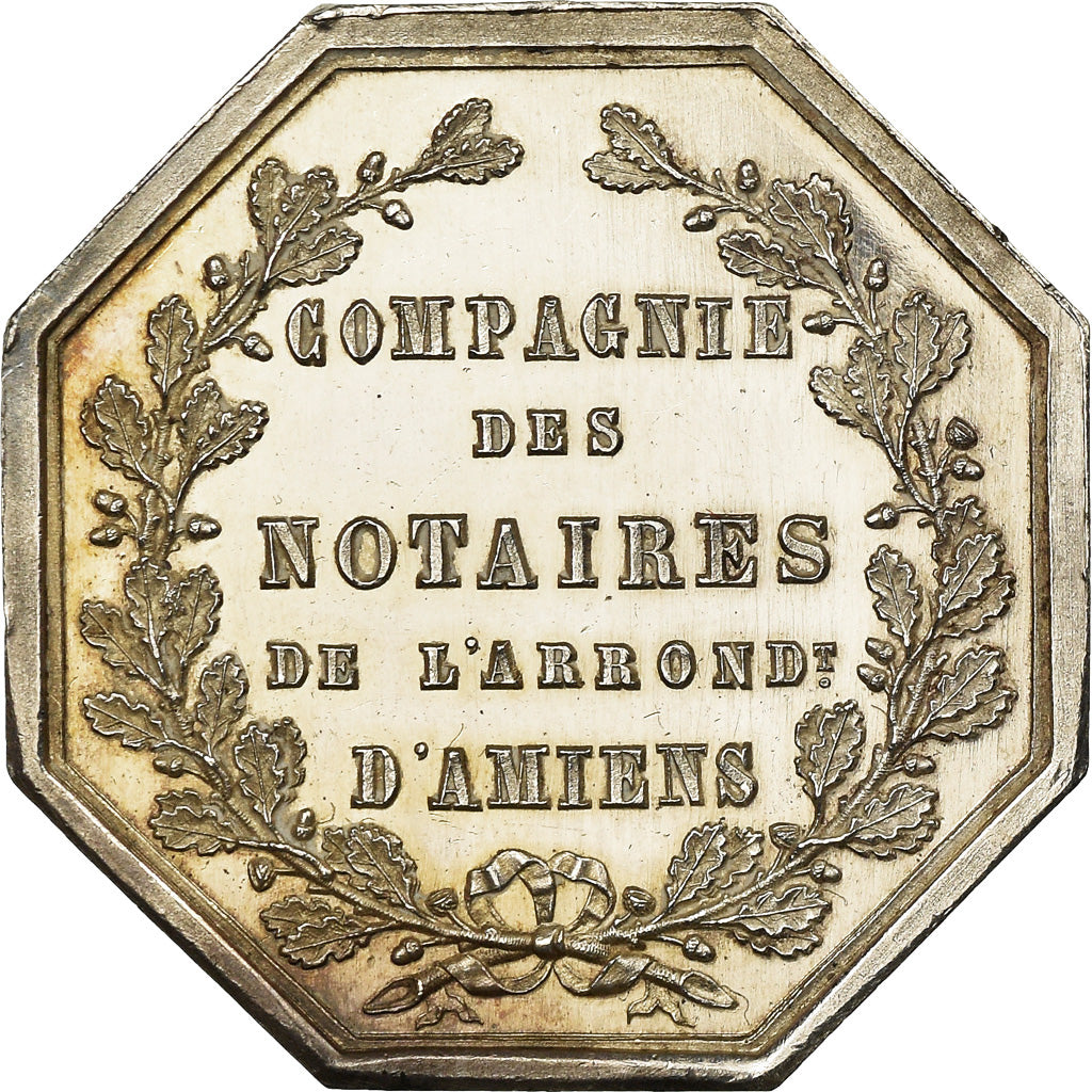 France, Token, Notaires de l'Arrondissement d'Amiens, 1854, MS(63), Silver
