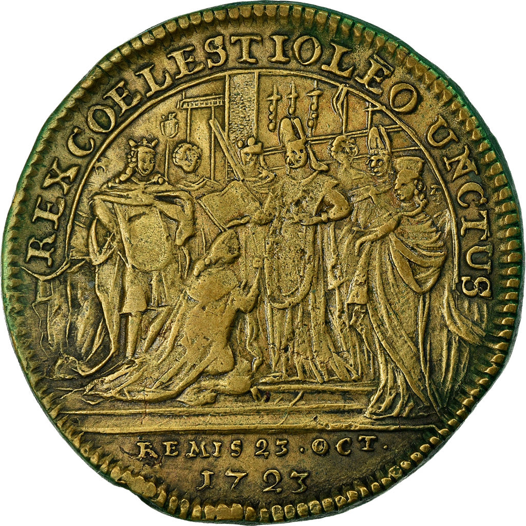 Frankreich, Token, Louis XV, Sacre à Reims, 1723, S+, Kupfer, Feuardent:7896