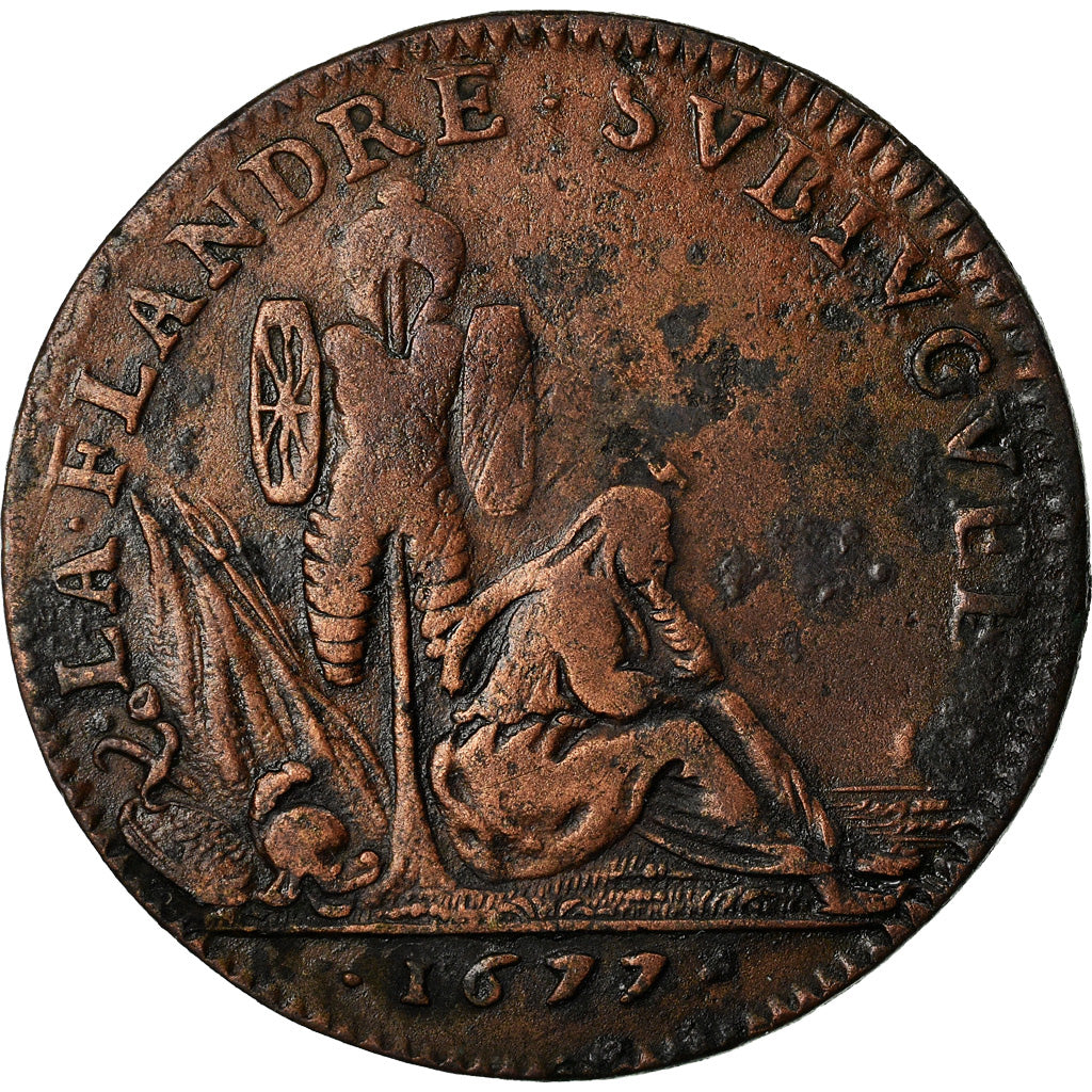 Frankreich, Token, Louis XIV, La Flandre Subjuguée, History, 1677, S+, Kupfer