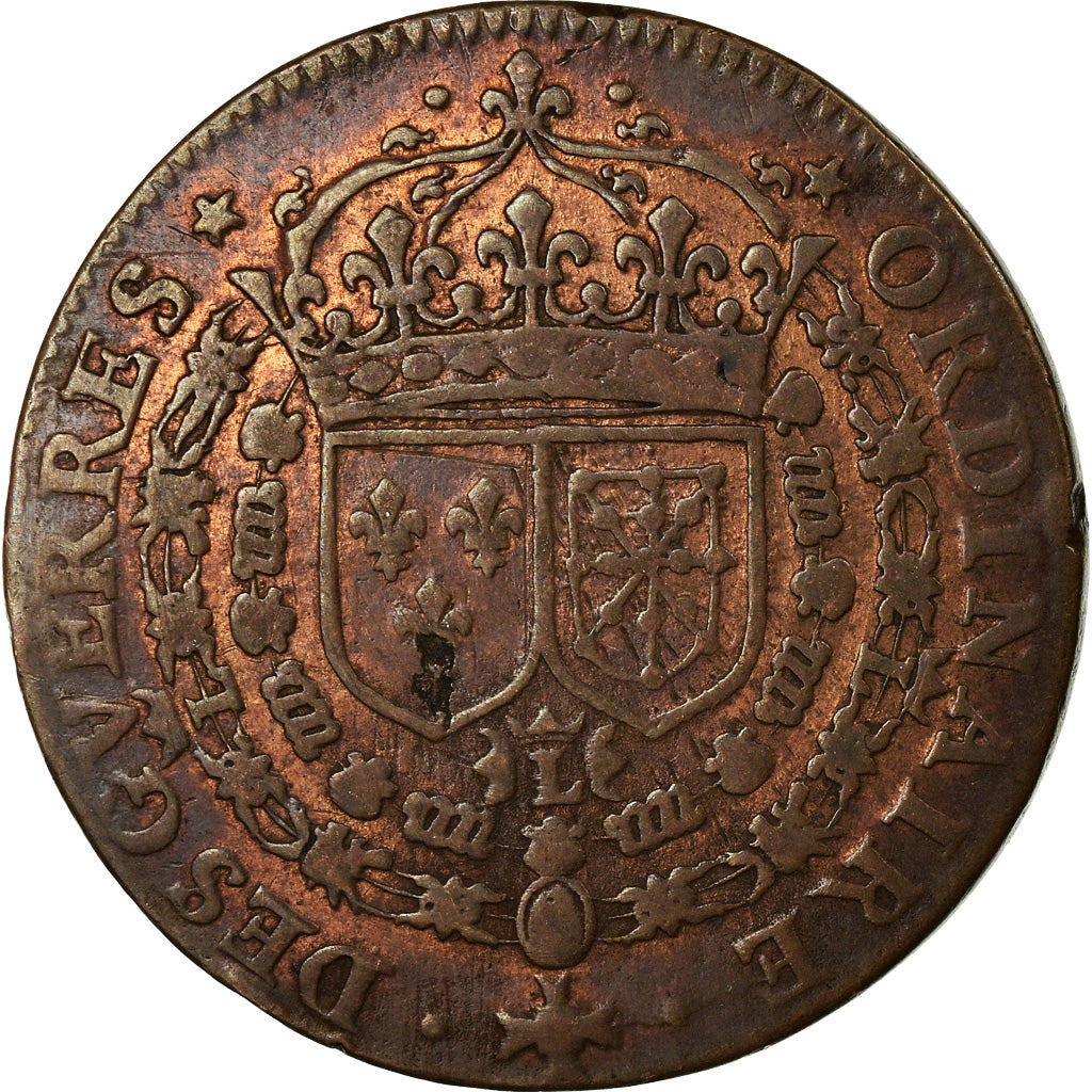 France, Jeton, Louis XIV, Ordinaire des Guerres, History, TB+, Cuivre