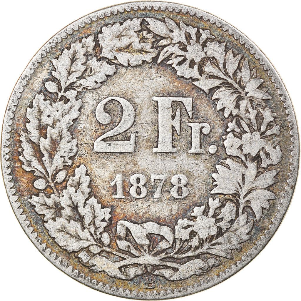 Coin, Switzerland, 2 Francs, 1878, Bern, VF(20-25), Silver, KM:21