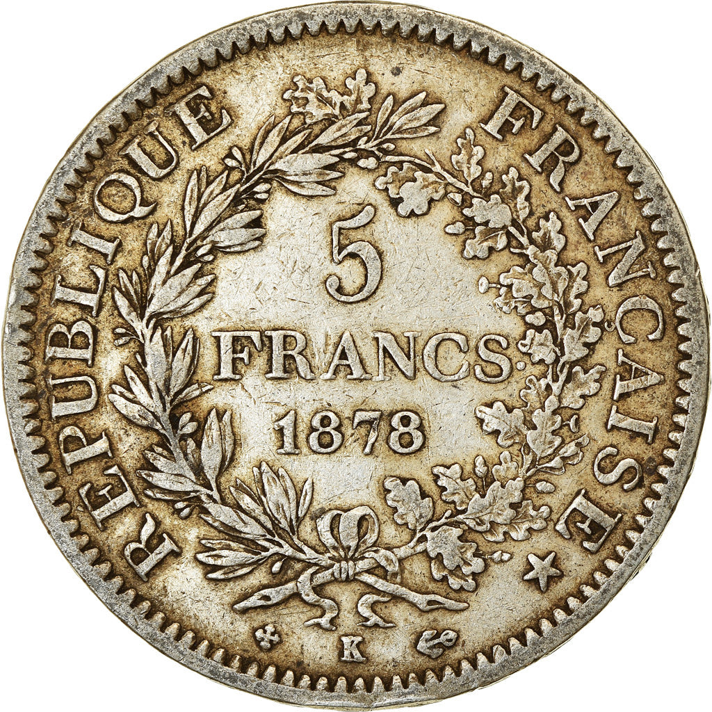 Coin, France, Hercule, 5 Francs, 1878, Bordeaux, EF(40-45), Silver, KM:820.2