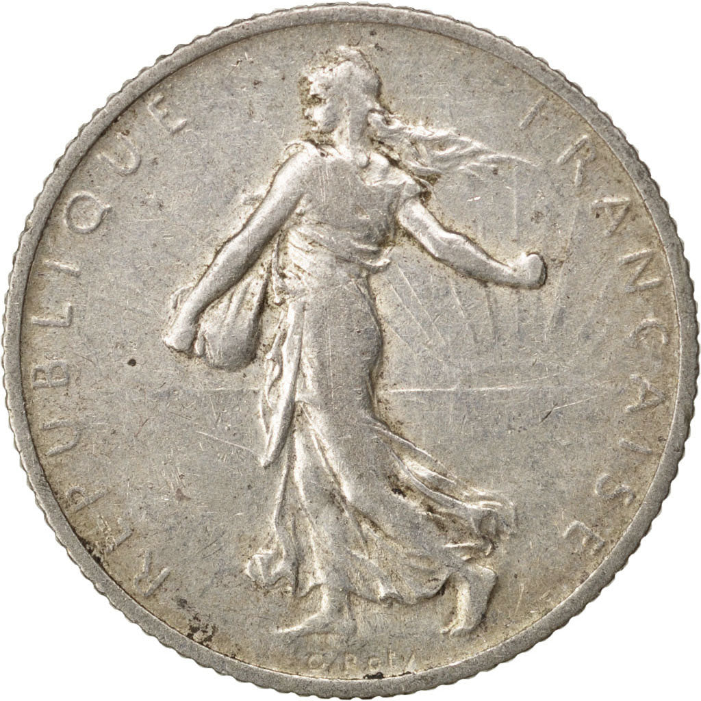 FRANCE, Semeuse, Franc, 1914, Paris, KM #844.1, VF(20-25), Silver, 23, Gadoury..
