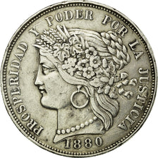 Coin, Peru, 5 Pesetas, 1880, Lima, VF(30-35), Silver, KM:201.1