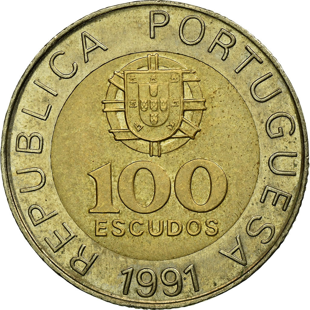 Moneda, Portugal, Pedro Nunes, 100 Escudos, 1991, MBC, Bimetálico, KM:645.2