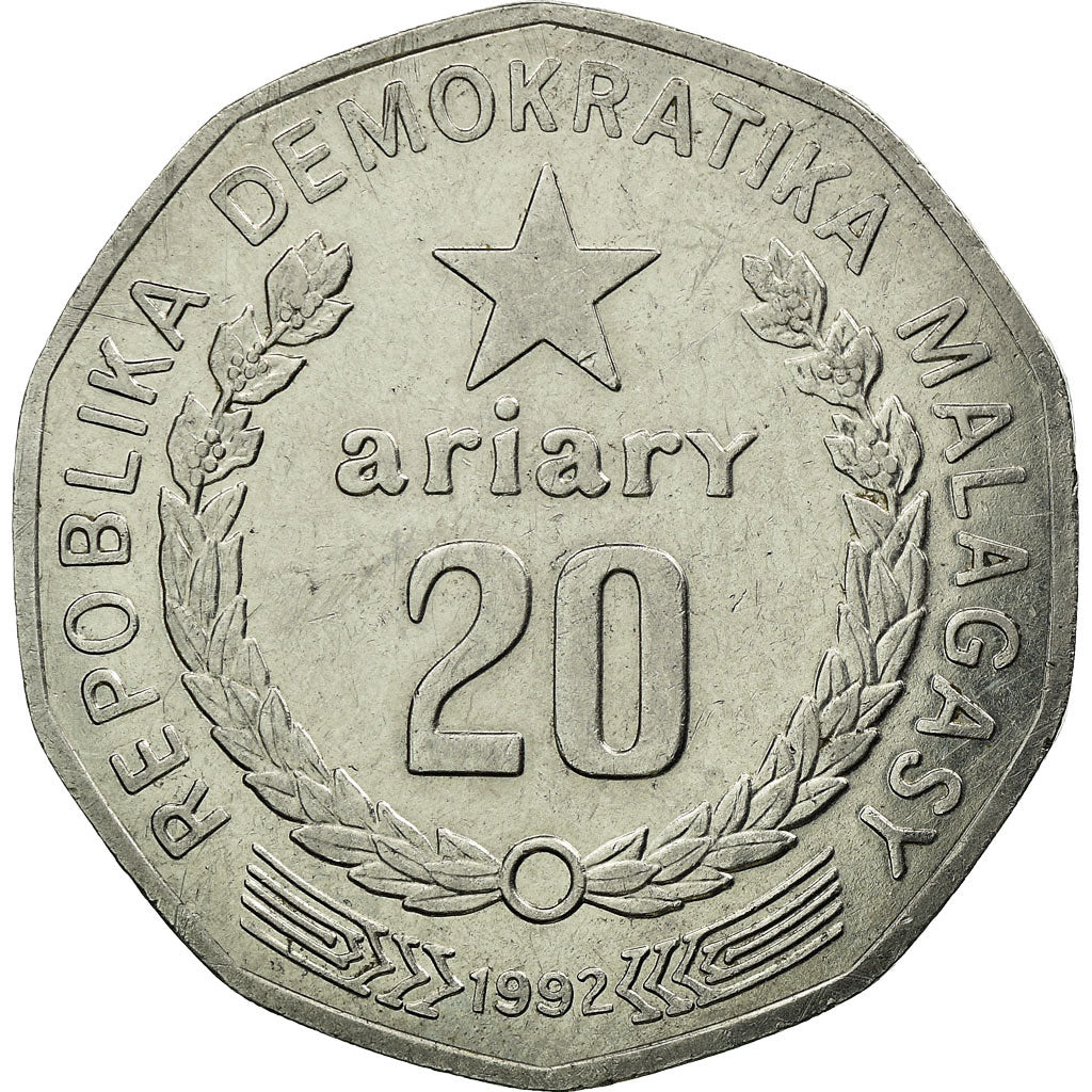 Coin, Madagascar, 20 Ariary, 1992, Royal Canadian Mint, EF(40-45), Stainless