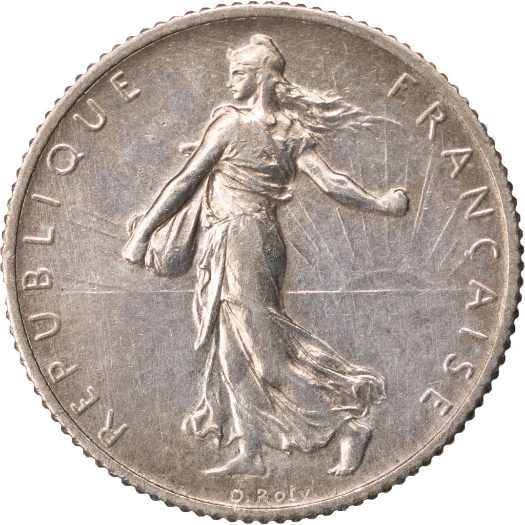 FRANCE, Semeuse, Franc, 1914, Paris, KM #844.1, AU(50-53), Silver, 23, Gadoury..