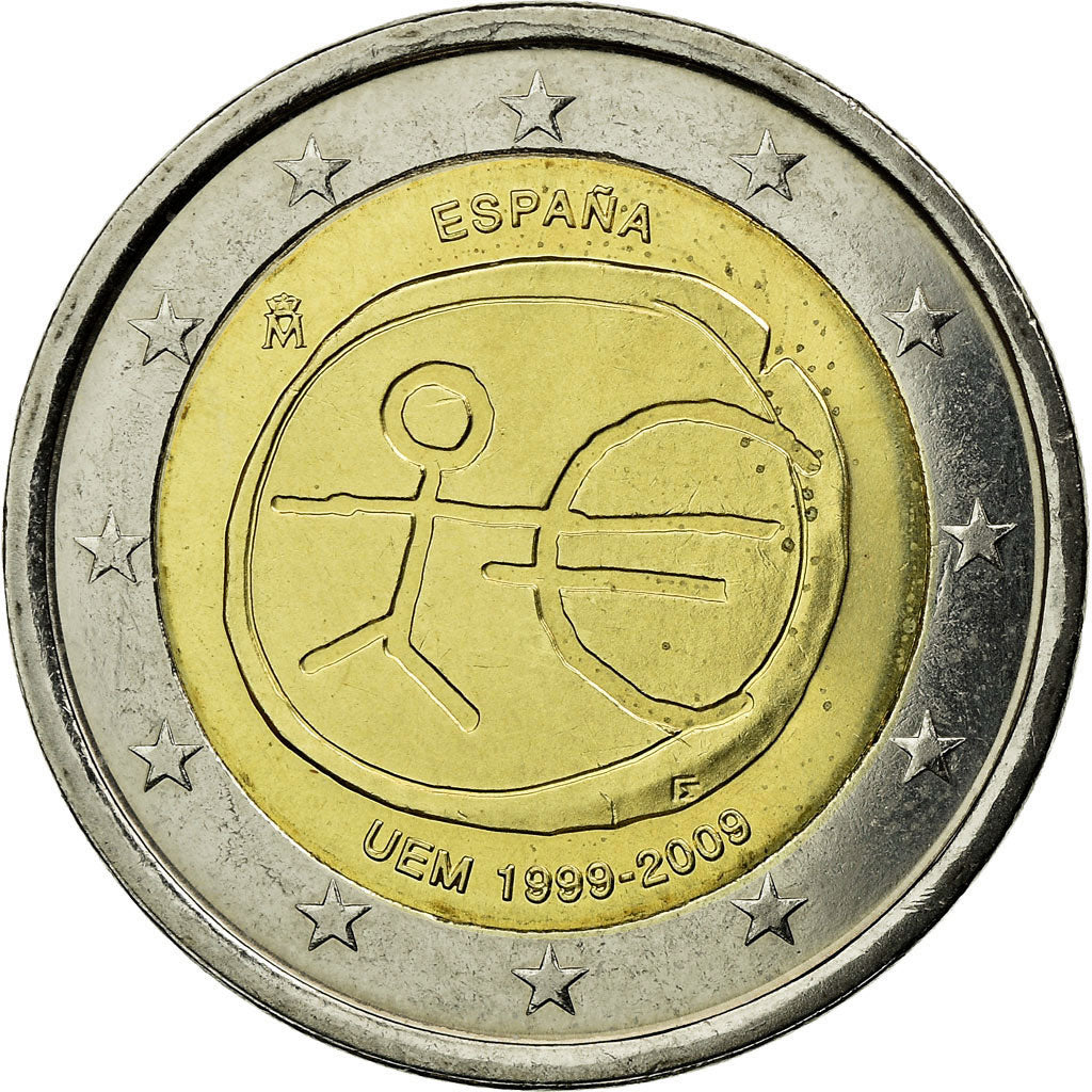 Spain, 2 Euro, 10 years euro, 2009, MS(63), Bi-Metallic, KM:1142.1