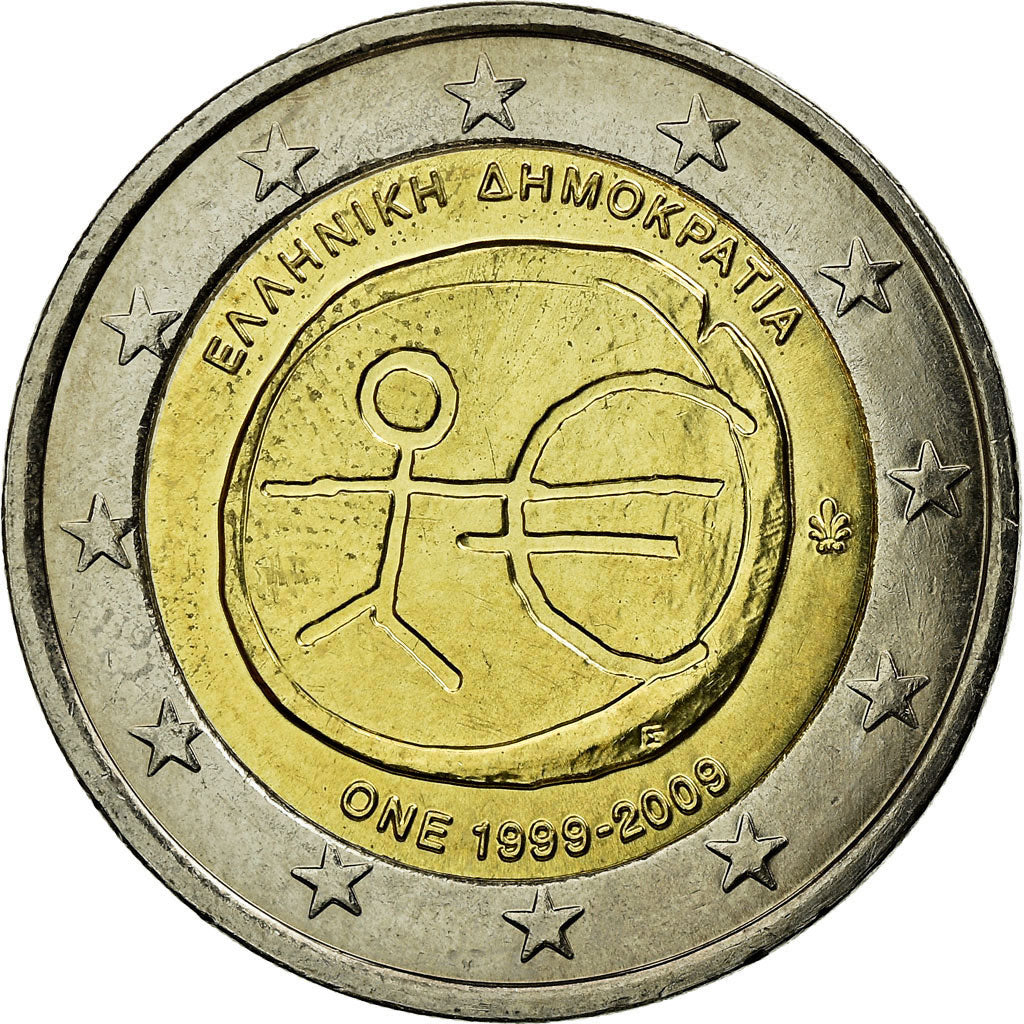 Grecia, 2 Euro, 10 years euro, 2009, EBC, Bimetálico, KM:227