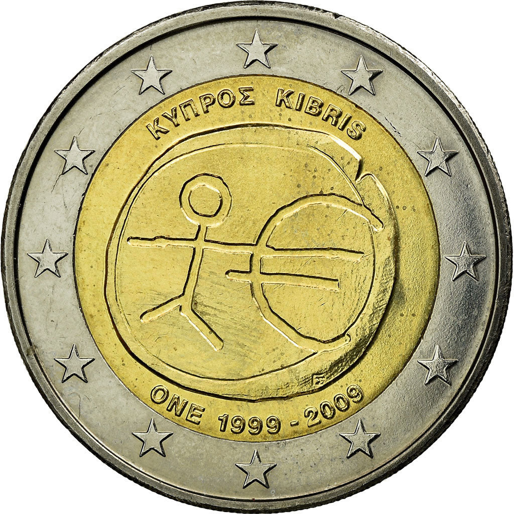Cyprus, 2 Euro, 10 years euro, 2009, AU(55-58), Bi-Metallic, KM:89