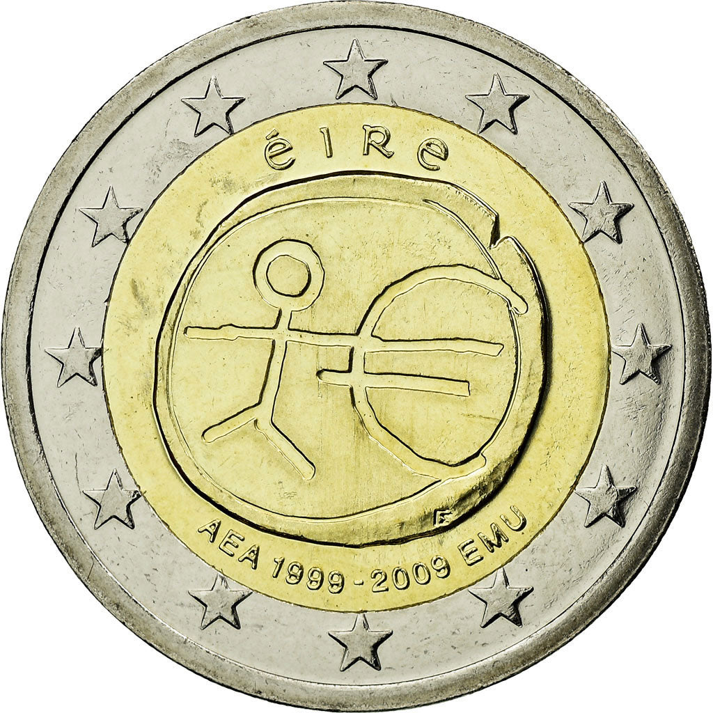 IRELAND REPUBLIC, 2 Euro, 10 ans de l'Euro, 2009, AU(55-58), Bi-Metallic, KM:62