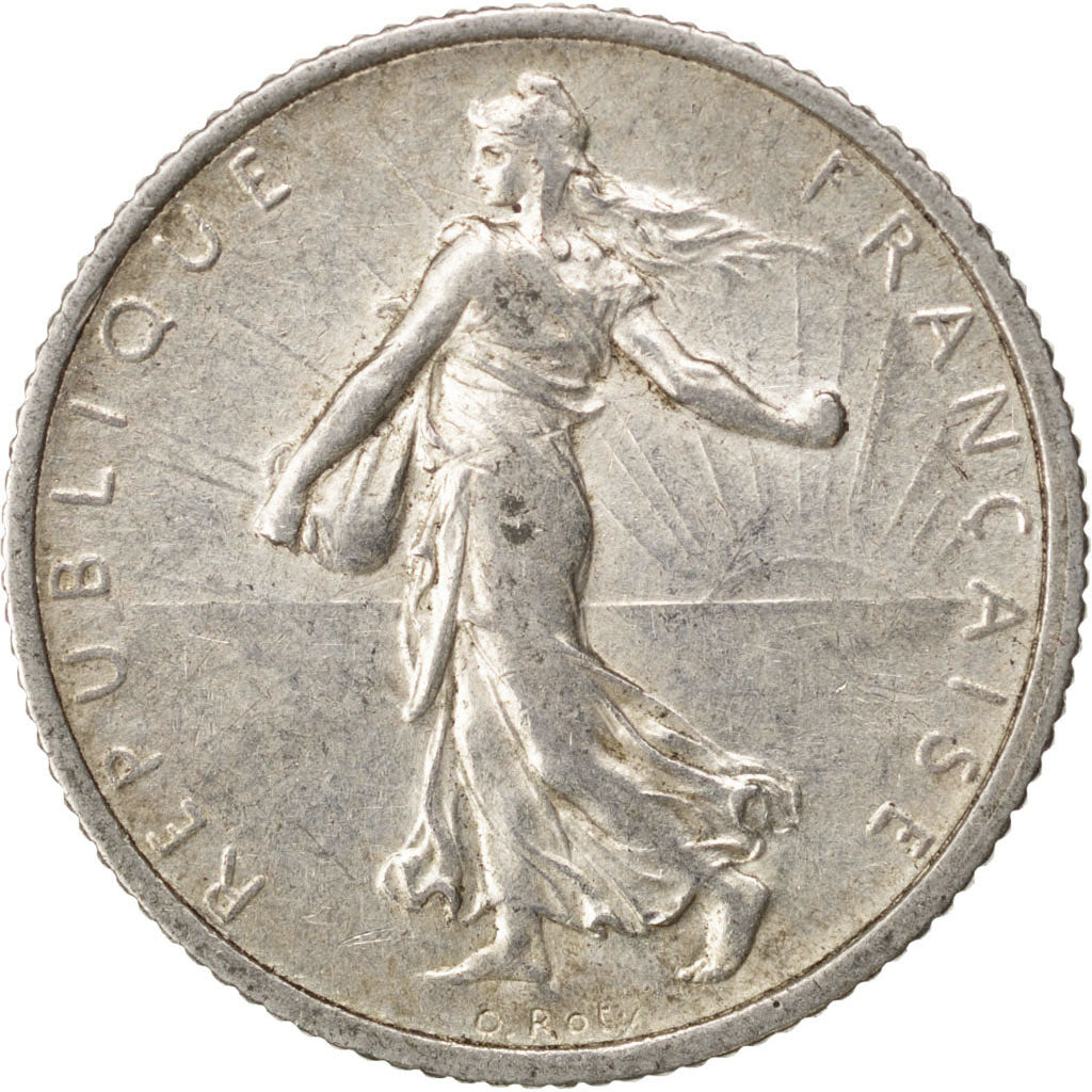 FRANCE, Semeuse, Franc, 1915, Paris, KM #844.1, AU(55-58), Silver, 23, Gadoury..