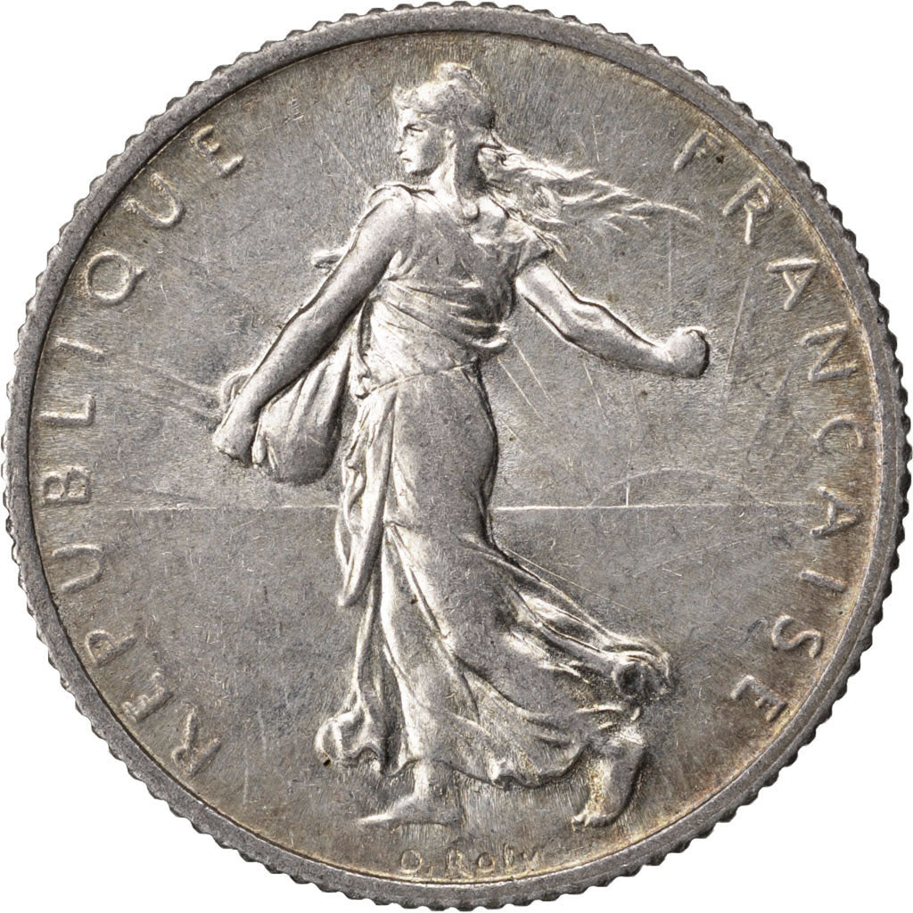 FRANCE, Semeuse, Franc, 1915, Paris, KM #844.1, AU(55-58), Silver, 23, Gadoury..