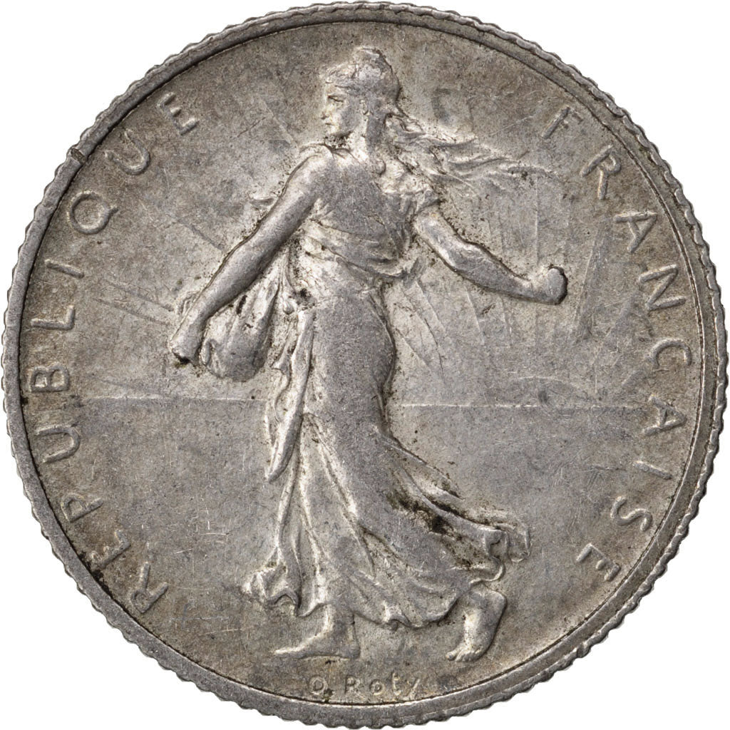 FRANCE, Semeuse, Franc, 1915, Paris, KM #844.1, AU(50-53), Silver, 23, Gadoury..