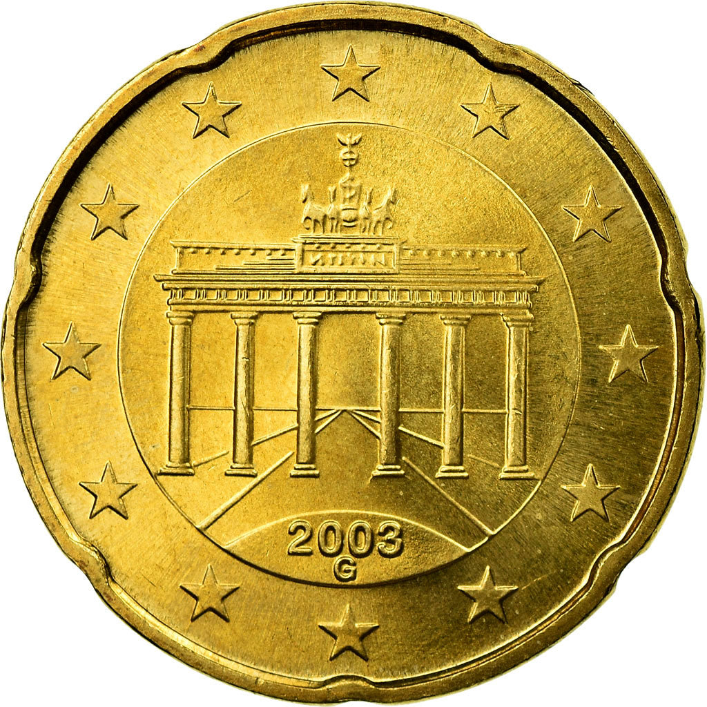 GERMANIA - REPUBBLICA FEDERALE, 20 Euro Cent, 2003, SPL, Ottone, KM:211