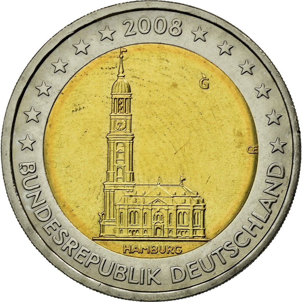 GERMANY - FEDERAL REPUBLIC, 2 Euro, 2008, EF(40-45), Bi-Metallic, KM:261