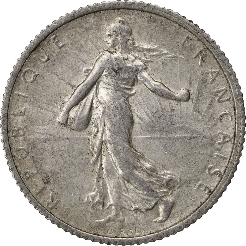 FRANCE, Semeuse, Franc, 1916, Paris, KM #844.1, AU(50-53), Silver, 23, Gadoury..