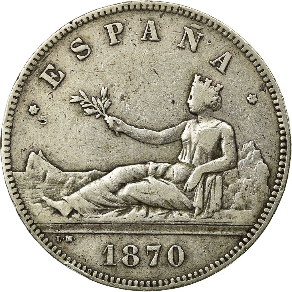 Coin, Spain, Provisional Government, 5 Pesetas, 1870, Madrid, VF(30-35), Silver