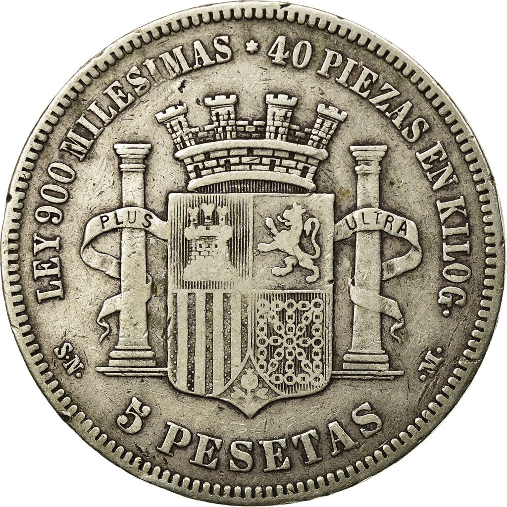 Coin, Spain, Provisional Government, 5 Pesetas, 1870, Madrid, VF(30-35), Silver