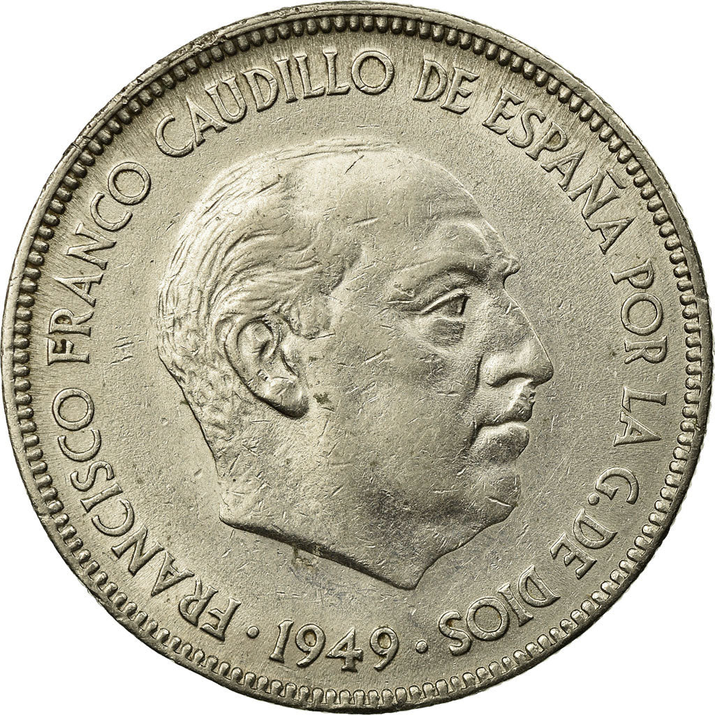 Coin, Spain, Caudillo and regent, 5 Pesetas, 1950, AU(55-58), Nickel, KM:778