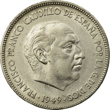 Coin, Spain, Caudillo and regent, 5 Pesetas, 1950, AU(55-58), Nickel, KM:778