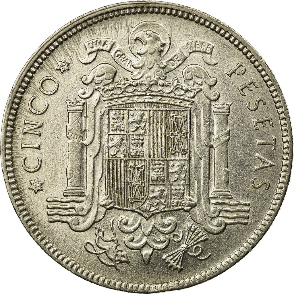 Coin, Spain, Caudillo and regent, 5 Pesetas, 1950, AU(55-58), Nickel, KM:778