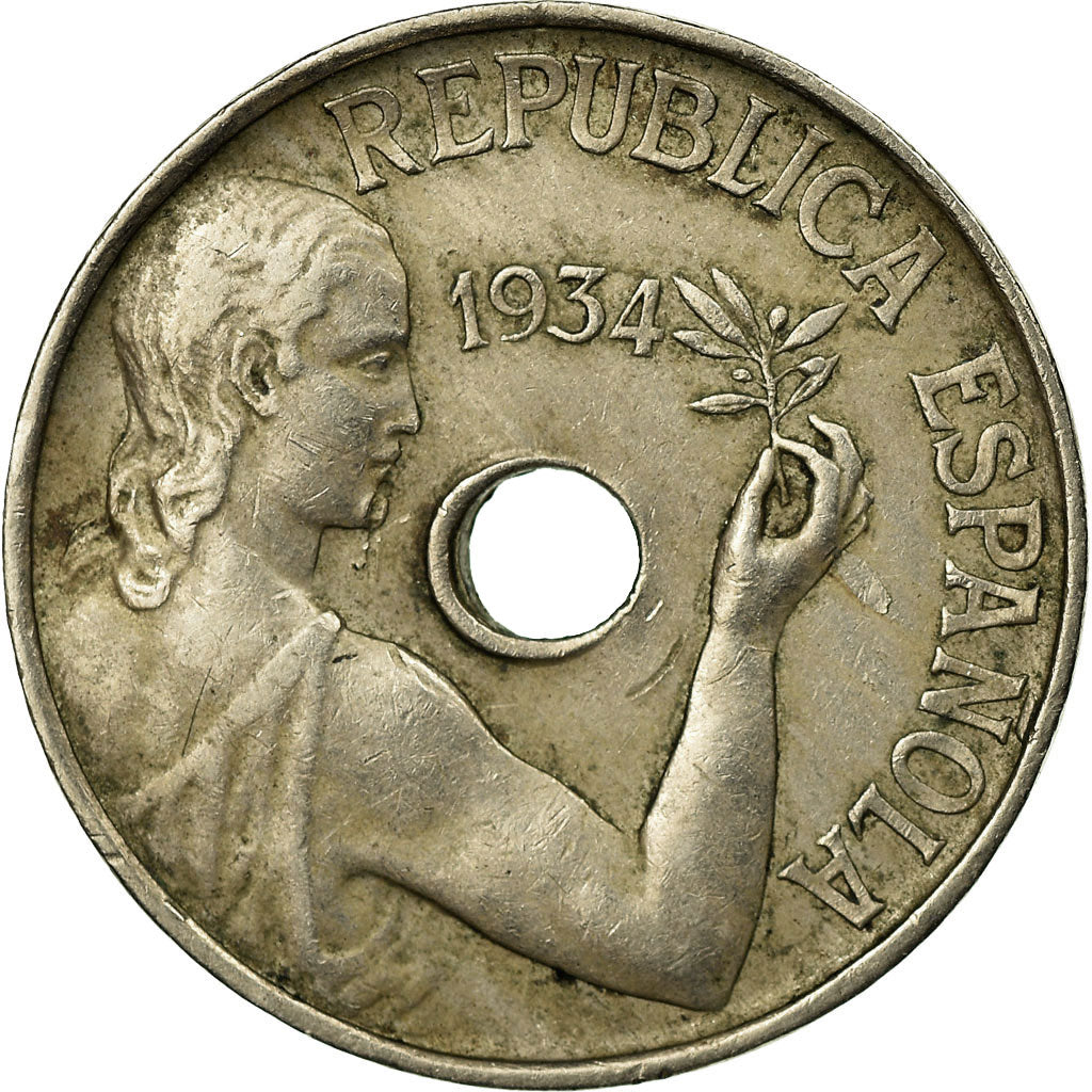 Coin, Spain, 25 Centimos, 1934, Vienna, EF(40-45), Copper-nickel, KM:751