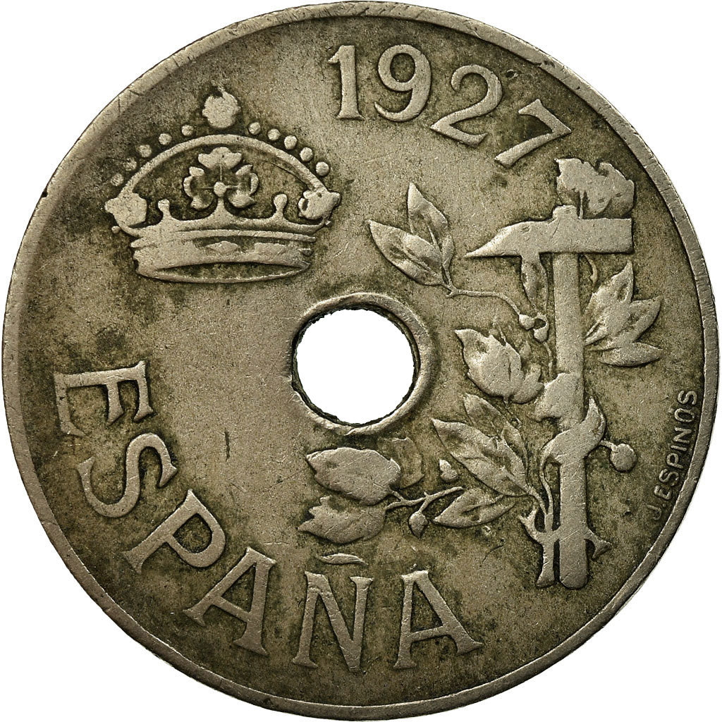 Moneta, Spagna, Alfonso XIII, 25 Centimos, 1927, Madrid, MB, Rame-nichel, KM:742
